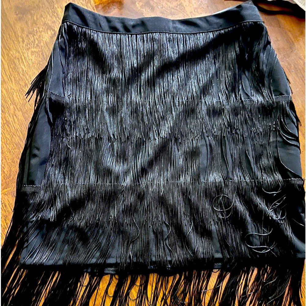 Black mini fringe skirt